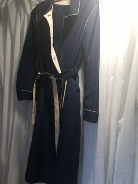 Unique Vintage Navy Trench Coat with Cream Trim and Belt